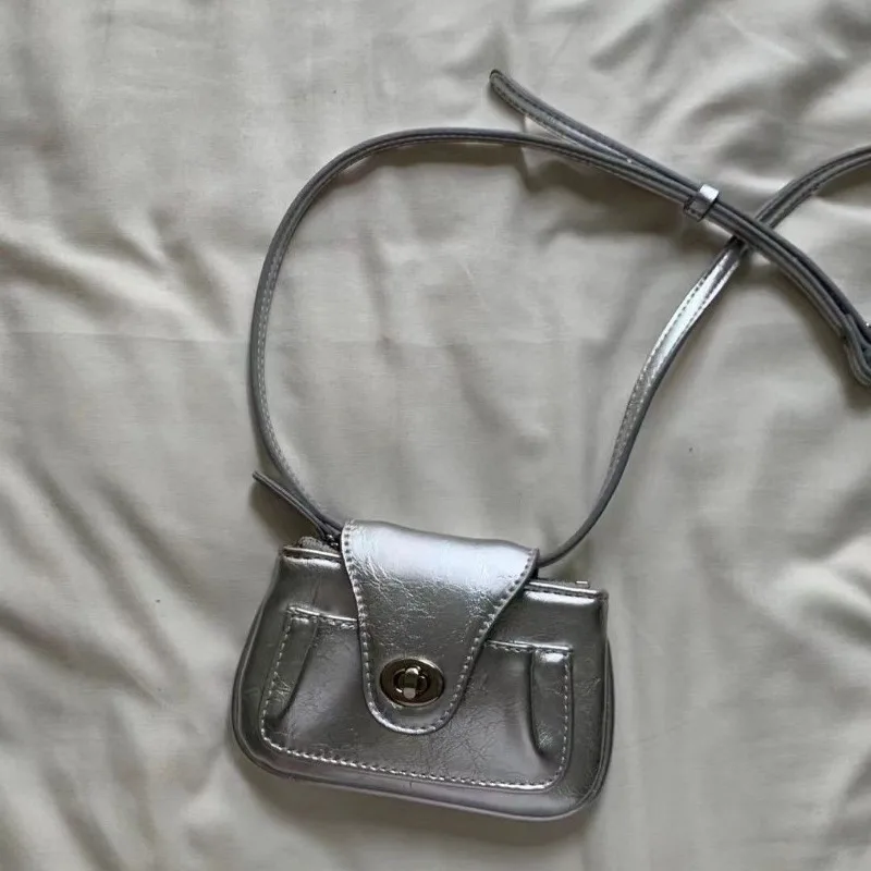 Mini Single Shoulder Bag for Women Coin Purses Buckle Mouth Envelope Chain Silver Leather Crossbody Bag Fashion Messenger Bag