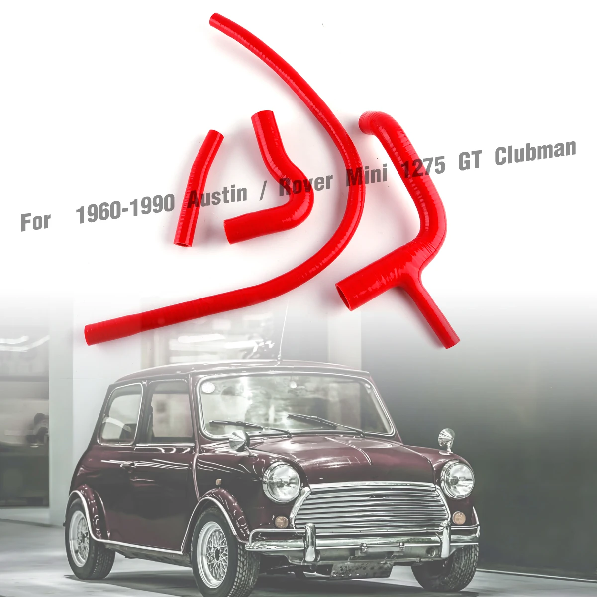 4 Pcs Red For  1960-1990 Austin / Rover Mini 1275 GT Clubman 1.3L Silicone Radiator Coolant Hose Pipe Kit