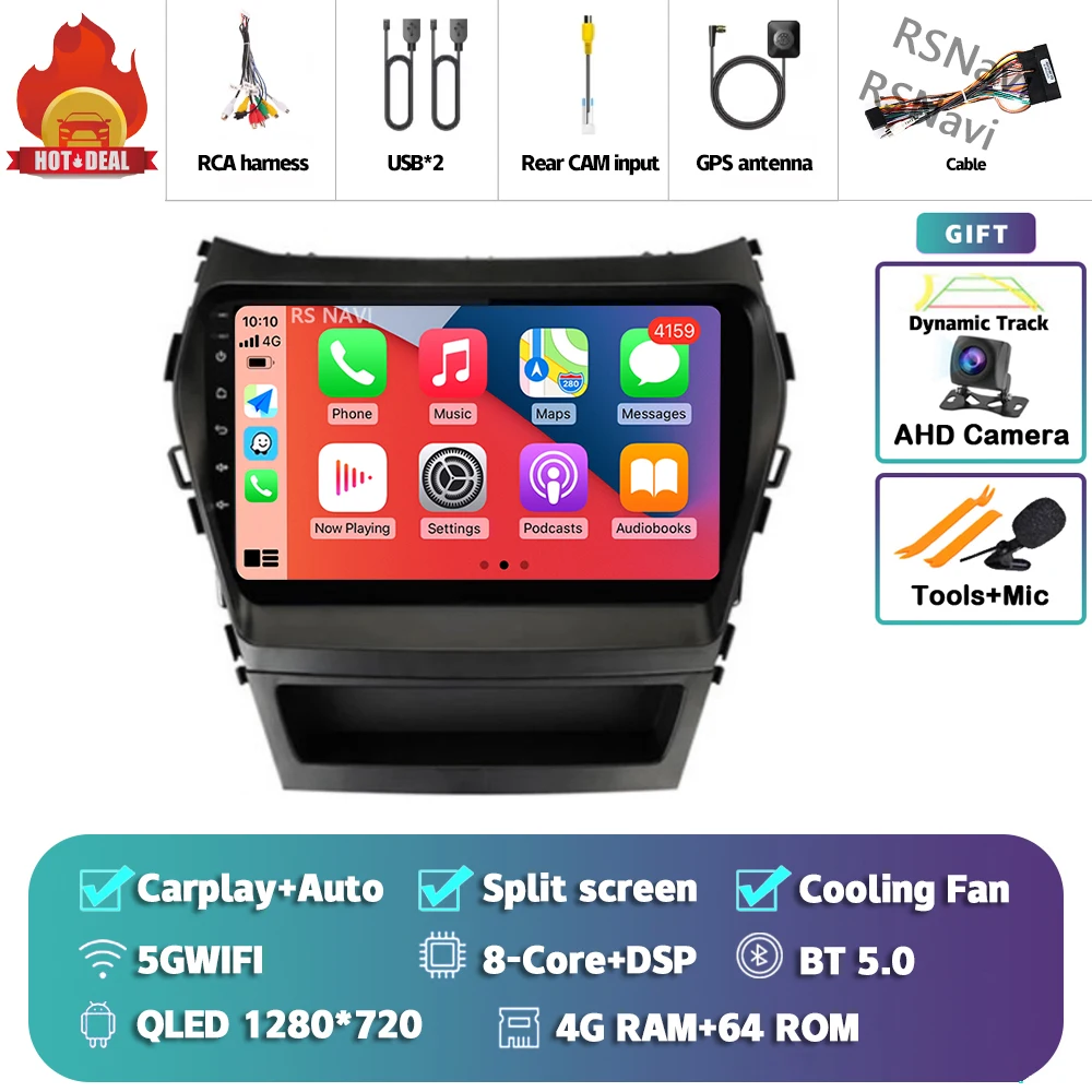 Android 15 Carplay Auto 2K Scherm Autoradio Multimedia Speler voor Hyundai Santa Fe 3 2013 - 2016 Autoradio GPS Stereo Head Unit