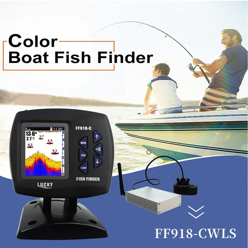 LUCKY FF918-CWLS New Wireless Fish Finder for Fishing Boats 980 ft Range 45 Degree Wireless Operating Range Fishing Fish Finder