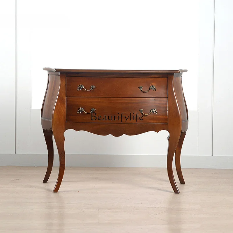 Solid Wood Console Tables Two Drawers Console American Semicircle Arc Hallway against the Wall Decoration Table