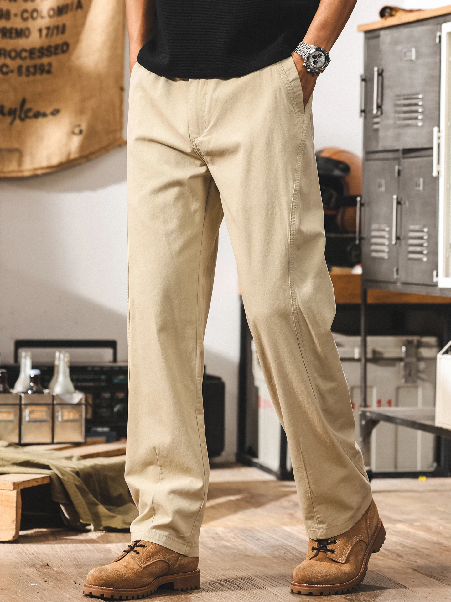 

Летние тонкие мужские повседневные брюки, свободные прямые брюки цвета хаки, рабочая одежда, длинные брюки, модные брендовые дышащие удобные хлопковые брюки...