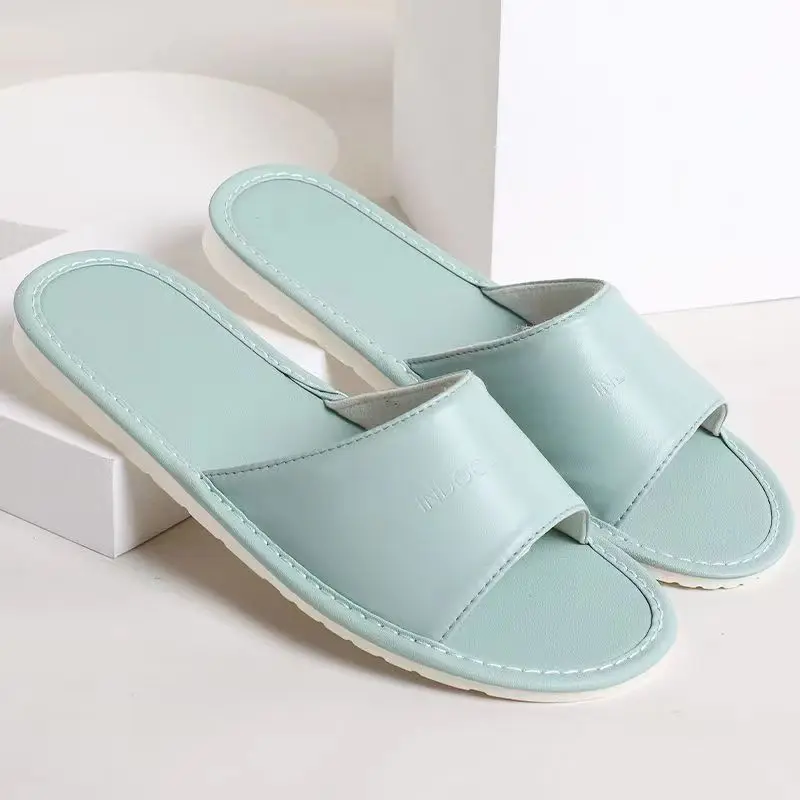 

Summer Women's One Word Casual Slipper Soft Bottom Non Slip Anti Odor Breathable Easy to Clean Home Casual Linen Leather Slipper