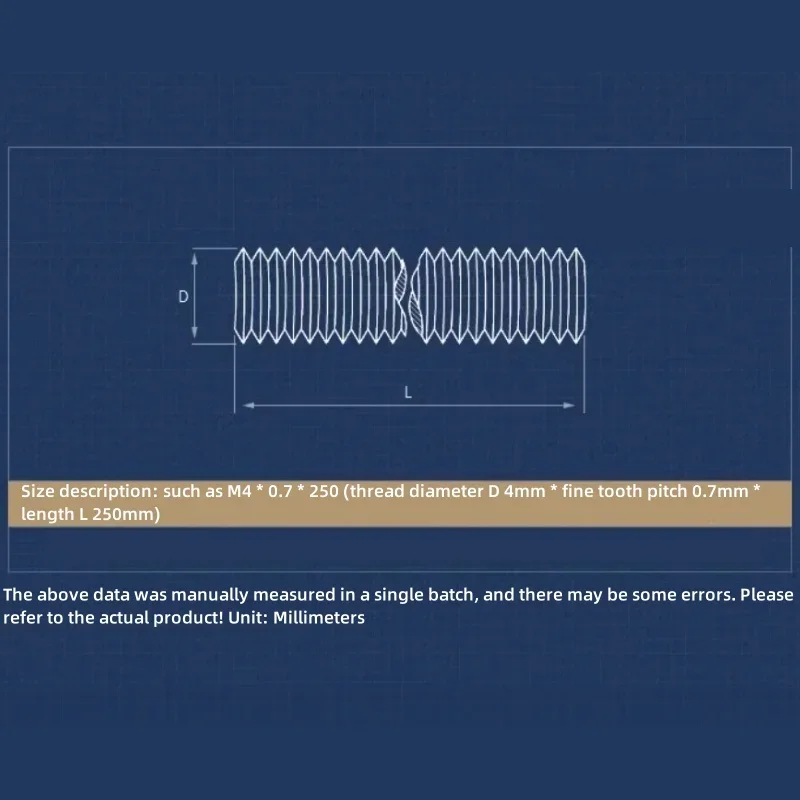 M4~M24 Threaded Rod 304 A2-70 Stainless Steel Left Threaded Threaded Rod Fine Tooth Full Thread Double Head Screw L=250mm