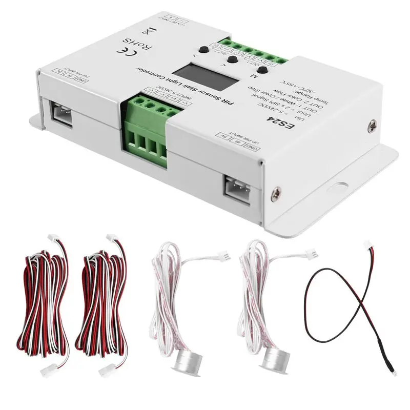 M52K-ES24 24CH Single Color RGB Pixel SPI Stair Light Controller 5-24VDC PIR Sensor 24 Steps Stairway Led Controller