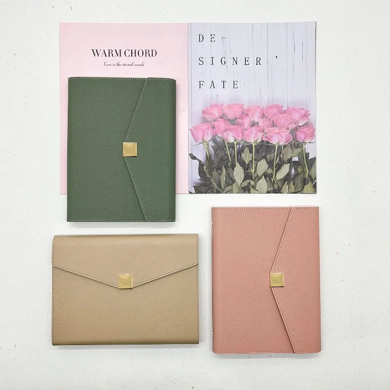 A5 Faux Leather Loose-Leaf Notebook Lychee Texture 6-Ring Gold Clip Tri-fold Magnetic Buckle Business Journal