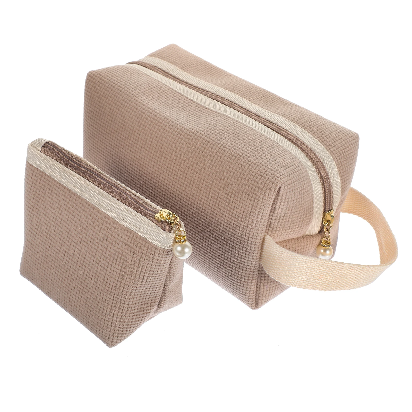 

2pcs Shallow Khaki Velvet Makeup Bags High Capacity ganizer Travel Toiletry Storage Bag Women Reusable