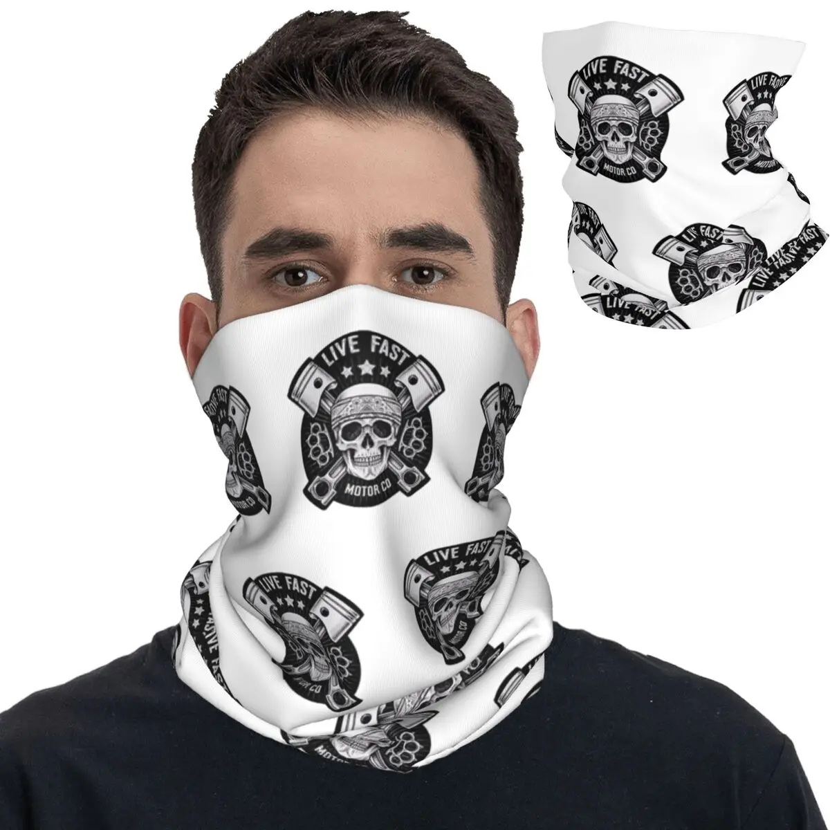 Motor Head Live Fast Bandana Neck Gaiter Printed Motorcyclist Wrap Scarf Multifunctional Headband Outdoor Sports Adult Washable