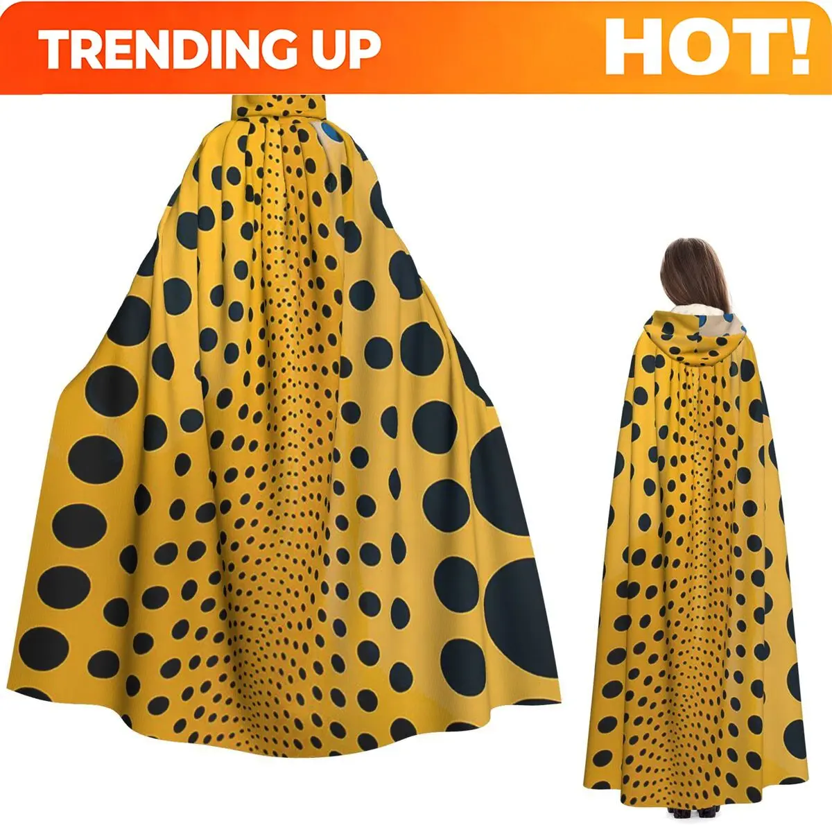 Maßanfertigung Yayoi Kusama Abstraktes Gemälde Langer Kapuzenumhang Hexen-Mittelalterkostüm Cosplay-Umhang Halloween-Mantel Erwachsene Unisex