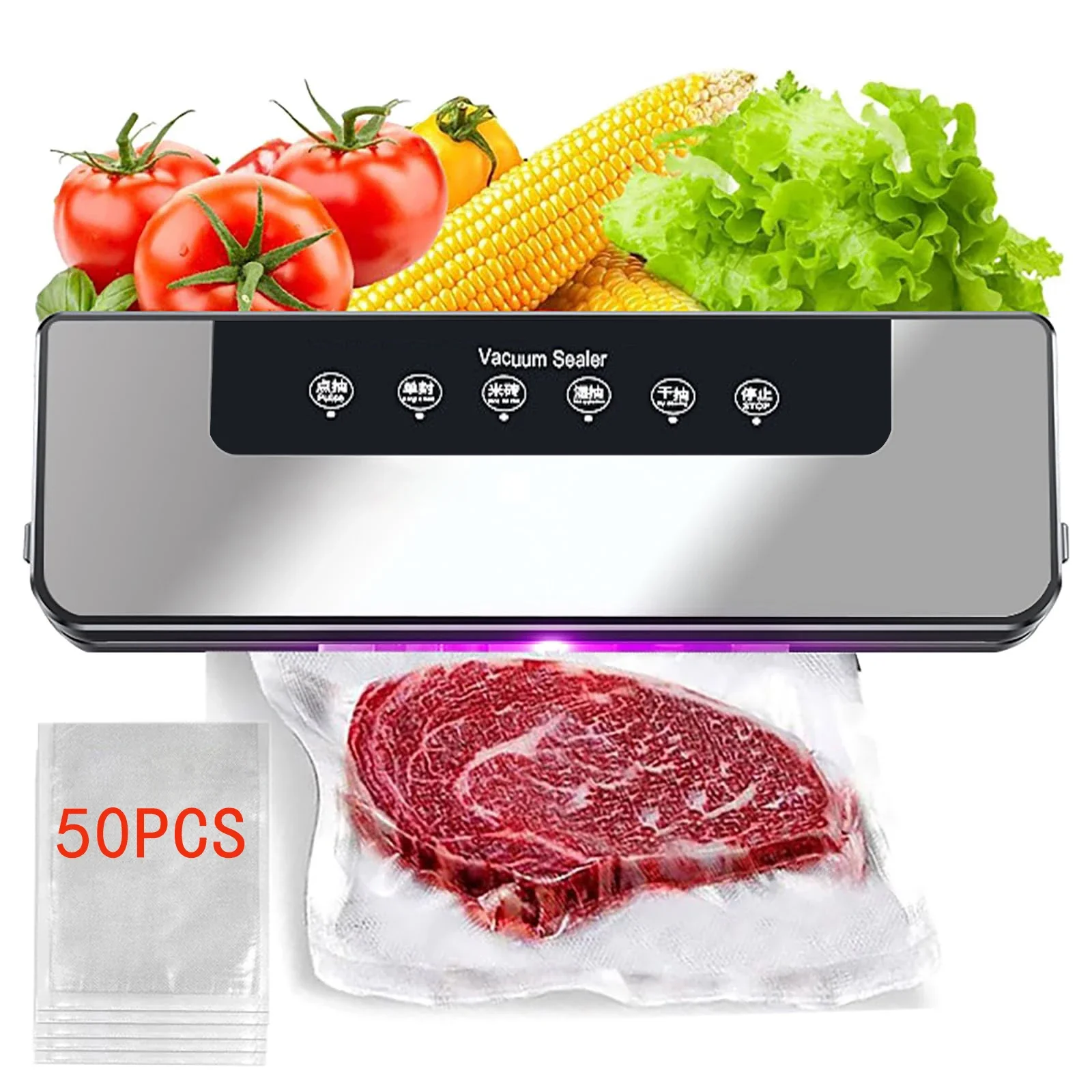 Food Saver Vacuum Sealer Machine Compact-Fast Food Bag Sealer Dry & Moist Modes Powerful Suction Air Witn 50 Airtight Bags