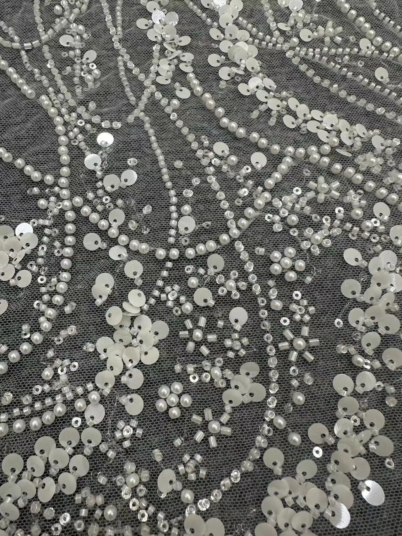 New High-Grade Beading Sequins Embroidery Lace Fabric Private Customized Wedding Dress Dress Fabrics 5Y Free Shopping 2024