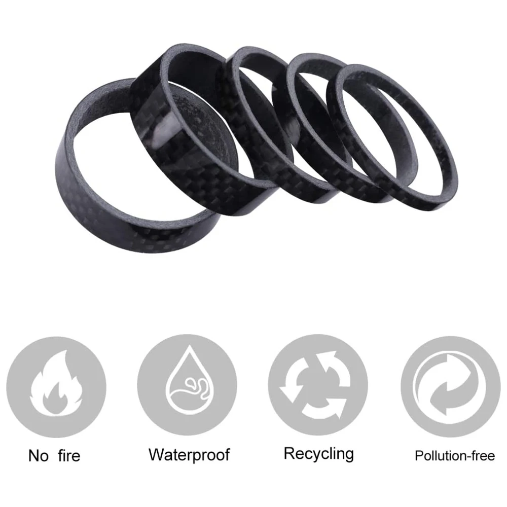 5Pcs Headset Spacer for Bicycle, 7 Sizes Carbon Fiber Road Bicycle Stem Headset Spacers Kit for 28.6mm Stem, 1/2/3/5/10/15/20mm