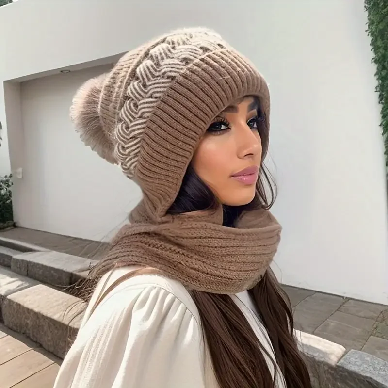1-5PCS Fleece Lined Knitted Earflap Beanie Scarf Set Warm Thick Soft Cozy for Women Winter Outdoor Daily Cold Weather