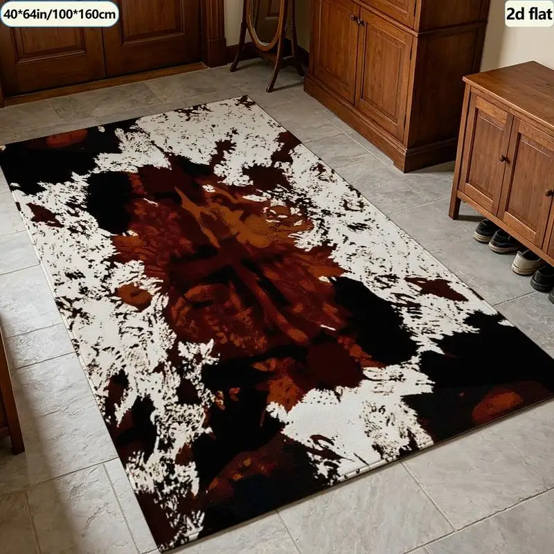 Dark Green Jungle Fern Floral Carpet Flooring Vintage Botanical Square Area Rug Nature Style Anti-Slip Living Room Bedroom Floor Mat