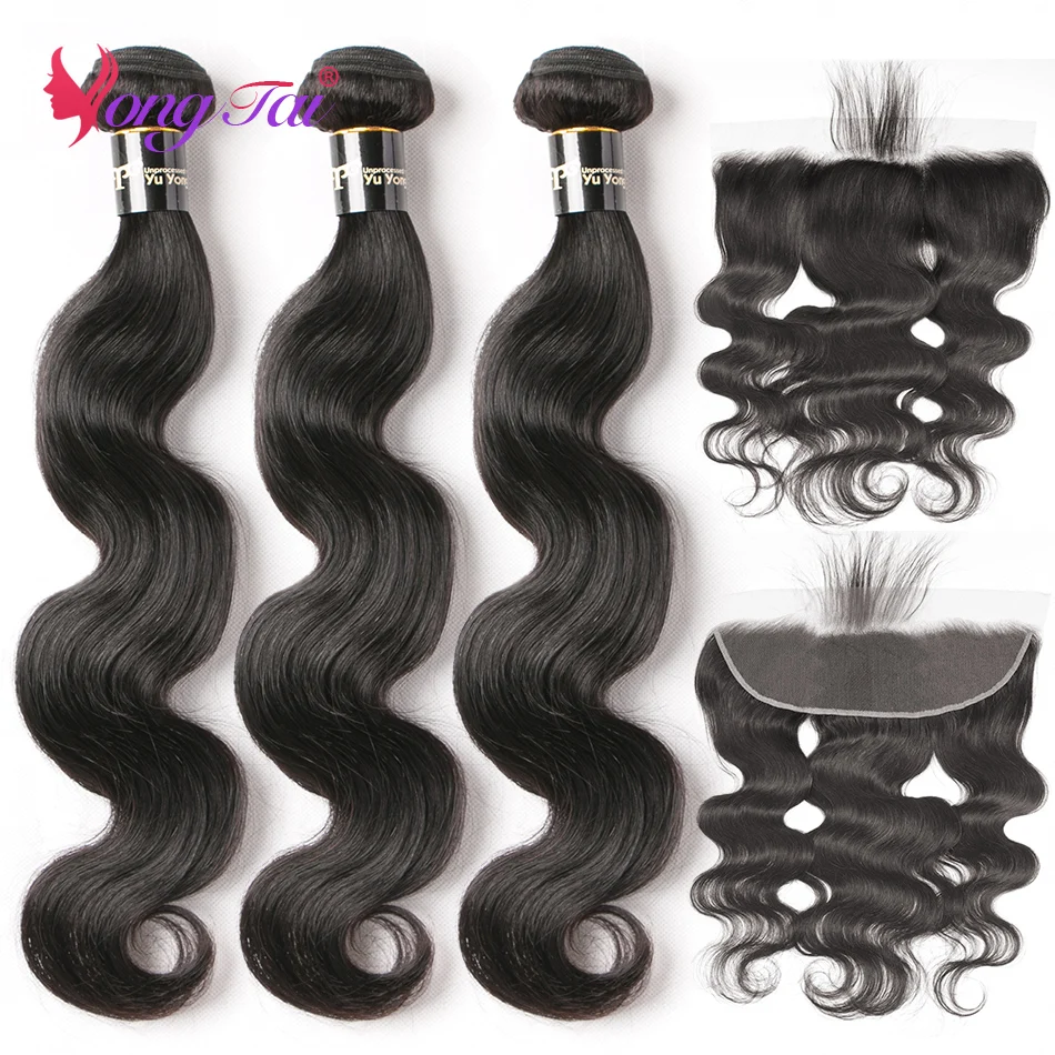 

YuYongtai Body Wave Human Hair Extension 3 Bundles with 3x4 Lace Frontal Malaysian Human Hair Weave Natural Color Non-Remy