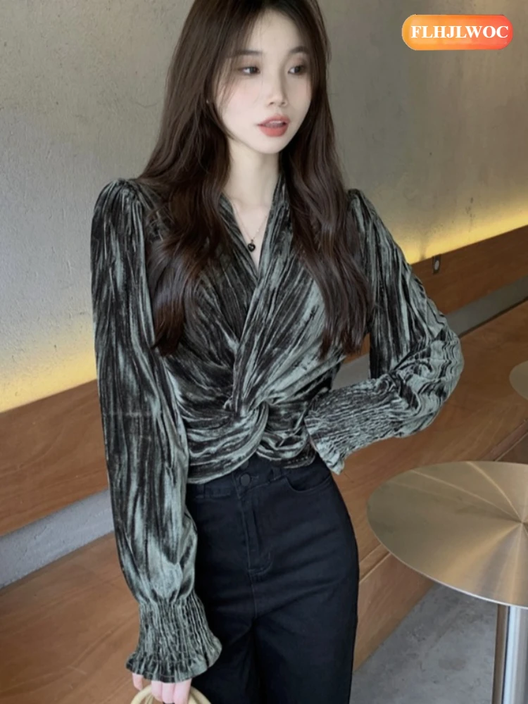 قطع علوية قصيرة قصيرة موضة ربيع 2026 للعام الجديد Y2K بلوزات نسائية لطيفة للفتيات الجميلات على الطراز الياباني بلوزات مخملية صغيرة لطيفة #3