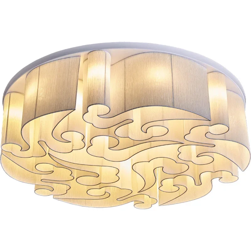 New Chinese ceiling lamp living room dining room box circular fabric hotel lobby project master