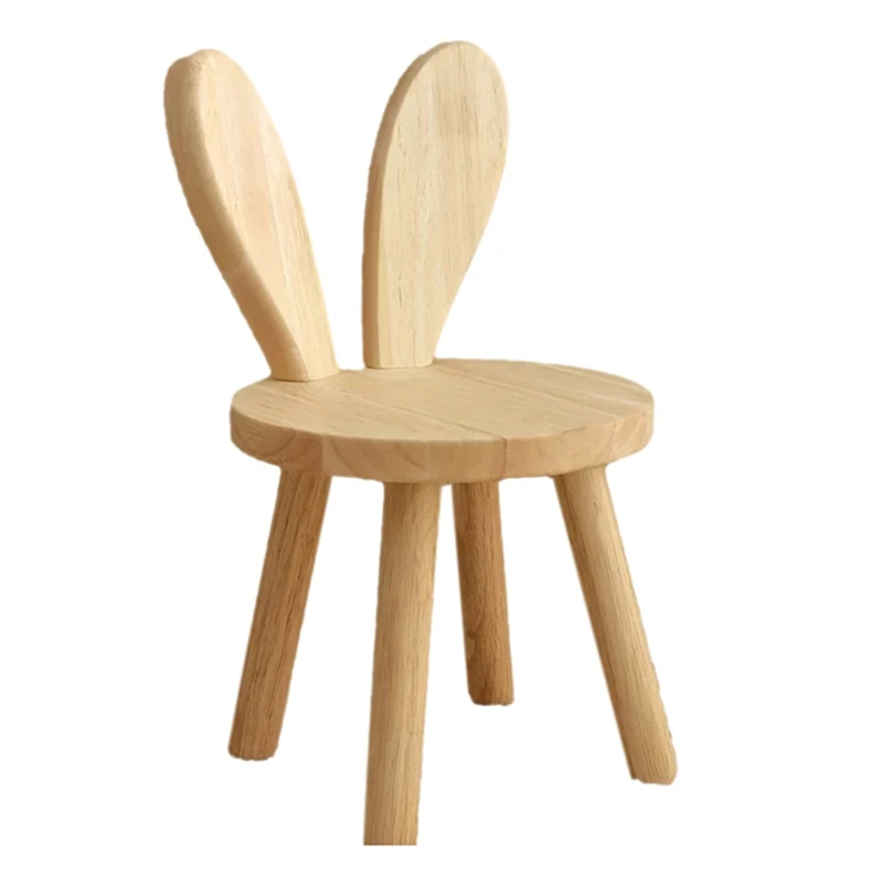 AT35 Small Board Stool, Cute  Ears Solid Wood Small Stool, Decorative Stool Children Chair