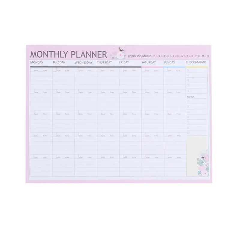 

20 Sheets Monthly Planner Calendar Schedule Organizer Agenda Schedule Organizer Learning-Friendly Notebook Pink Green Mixed