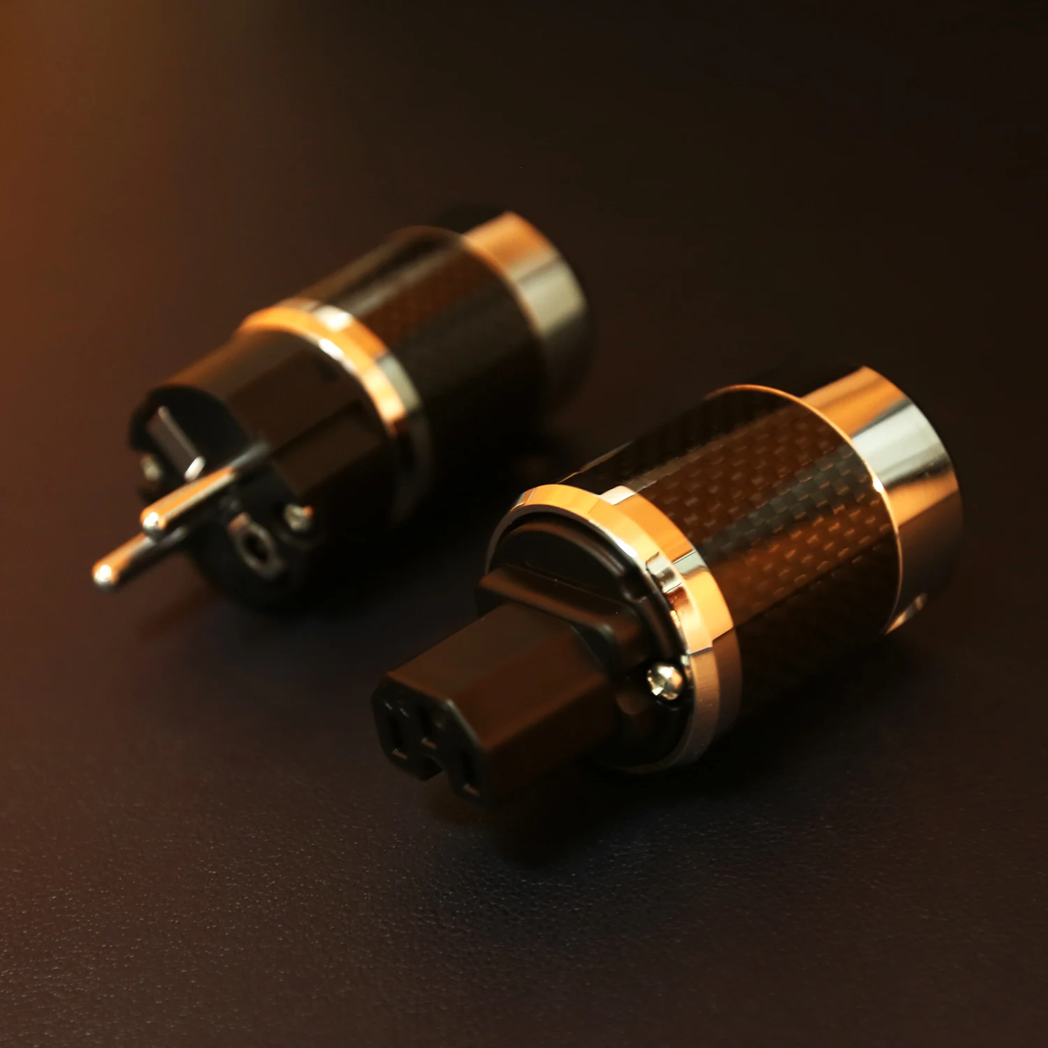 Hi‑Fi Audiophile NCF Black Carbon Fiber Rhodium Plated AC Power Connector IEC Male Female EU Schuko Plug For Audio Power Cable