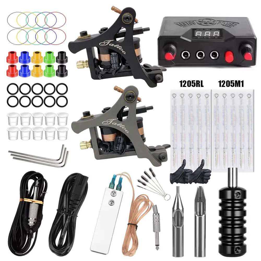 

Набор катушек для тату-машины с источником питания, иглы для ножной педали, набор катушек для татуировки для начинающих, набор для обучения татуировке лайнера шейдера