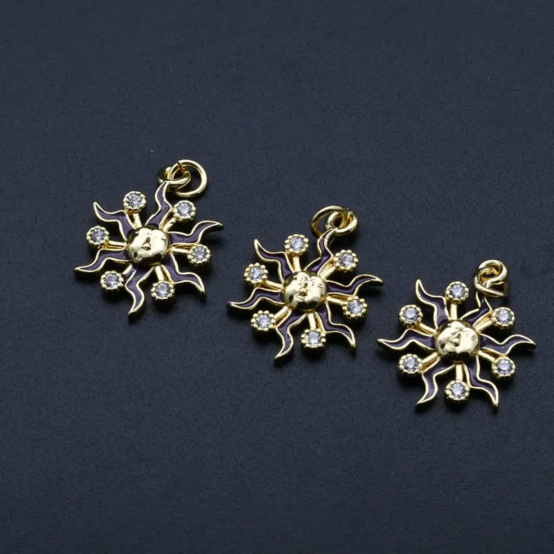 Wholesale Women Jewelry Color Remain Gold Plated Copper CZ Setting Sun Flower Pendant For DIY Necklace Making