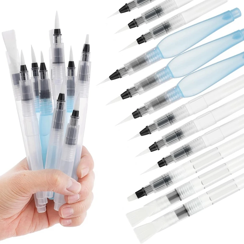 12 PCS Watercolour Brush Pens, Refillable Water Brush Pens Different Size Painting Water Brushes Pen With Assorted Tips