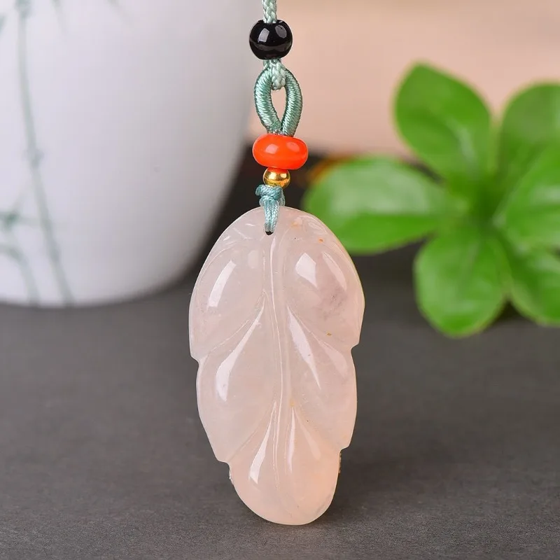 Natural Jade Pendant with Gold Thread, Jade Branches, Jade Leaves, Men's and Women's Style, Large Leaves with Success