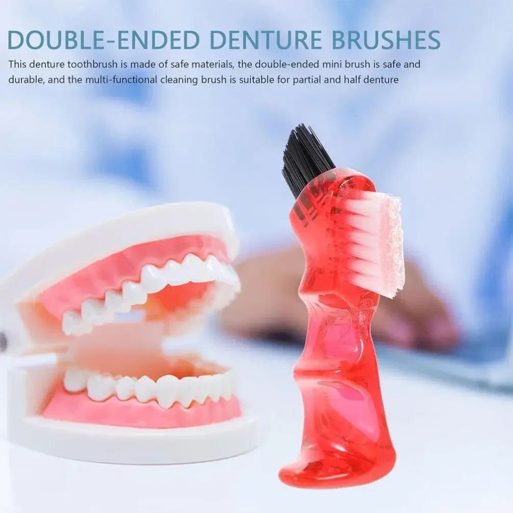 Mini Denture Brush with Multi-Layered Bristles Portable Denture Double Sided Brush for False Teeth Cleaning