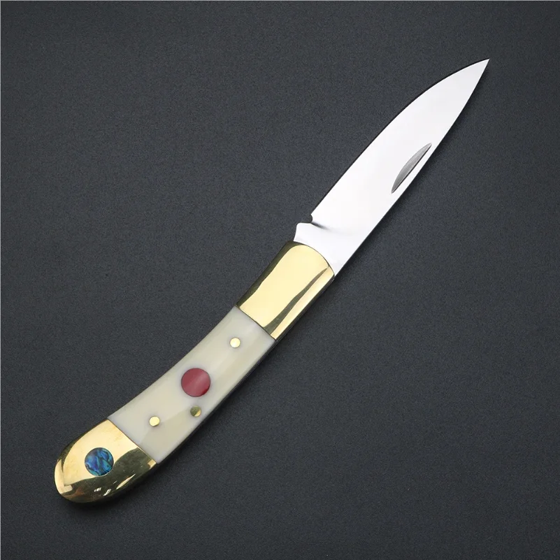 Brass beef bone handle folding knife, 9cr18 stainless steel fruit knife. Exquisite pocket knife, perfect gift view 6
