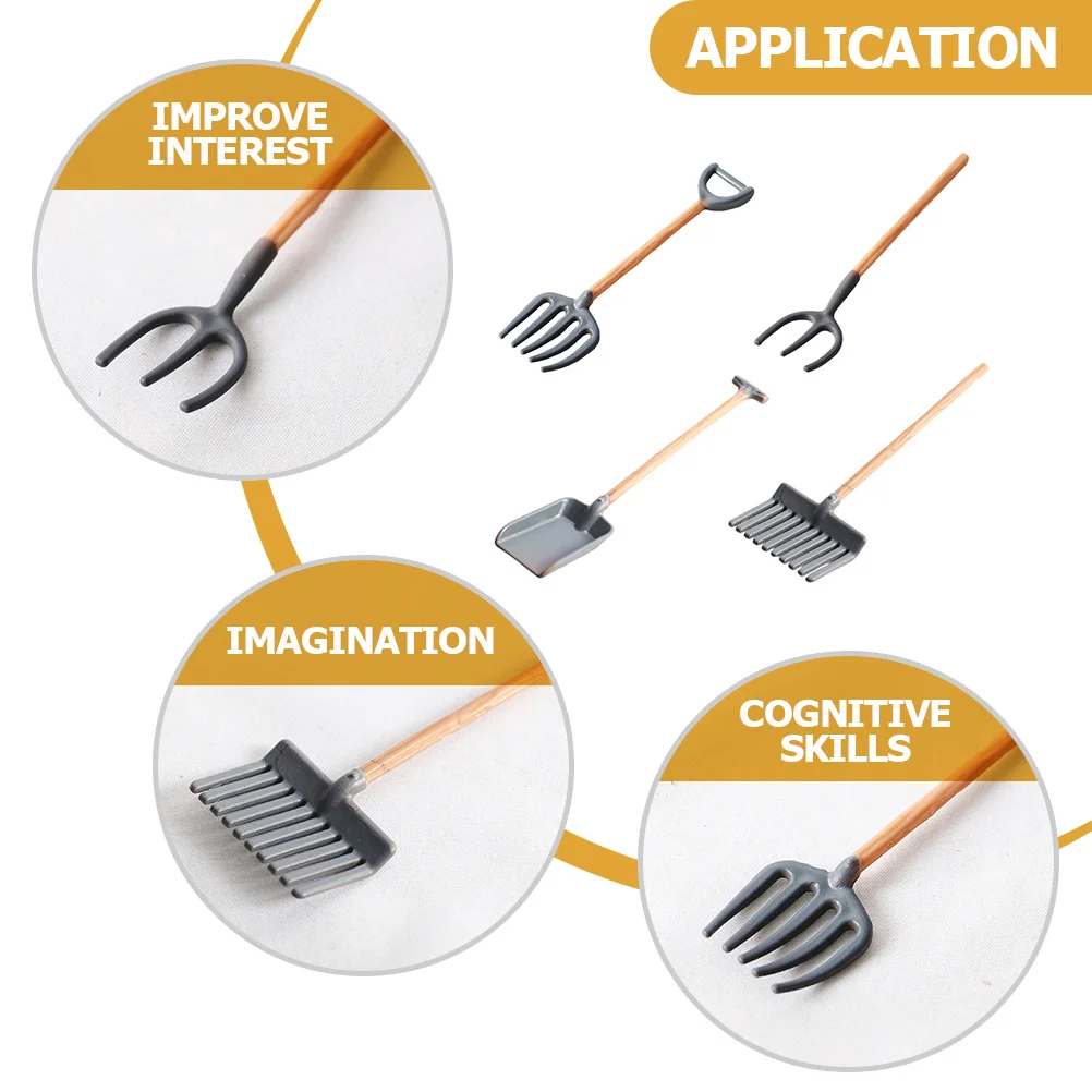 Mini herramienta de jardinería para granja, accesorios, pala, rastrillo, Mini casa para niños, Kit de decoración de paisaje, pala de juguete, 4 Uds.