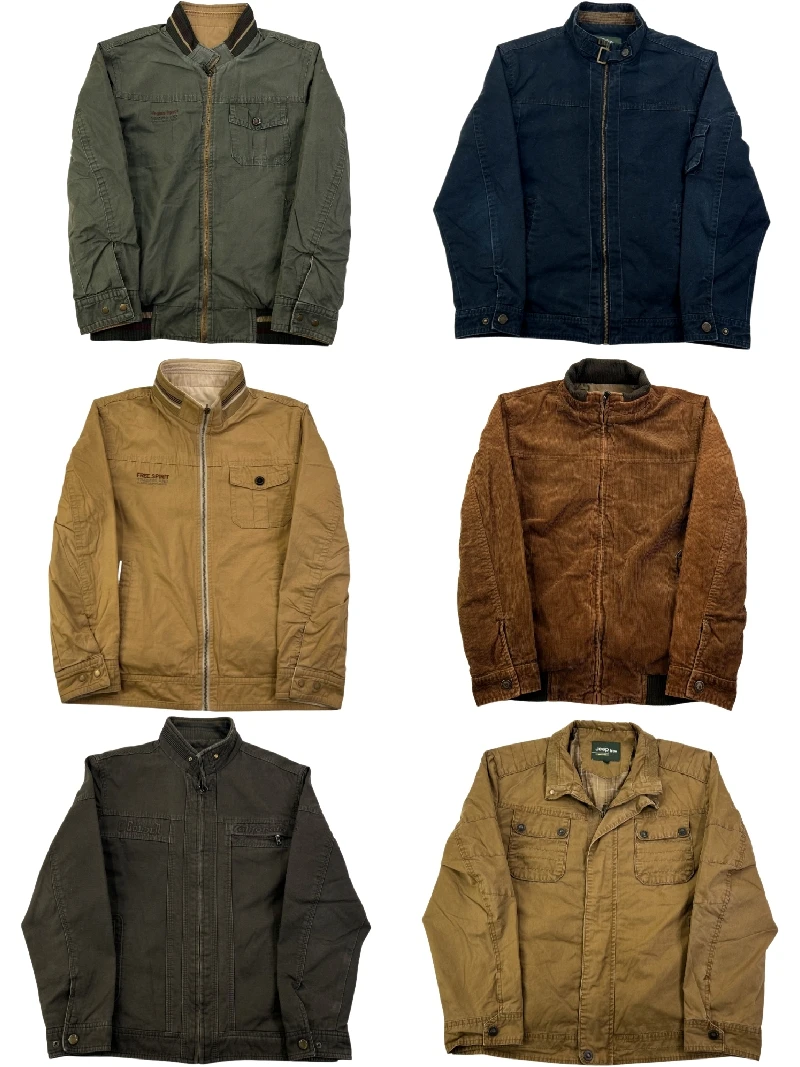 Vintage American Workwear Style Faded Spring Autumn Barn Wind Coat Loose Fit Polyester Fabric Long Sleeve Zipper Closure Jacket