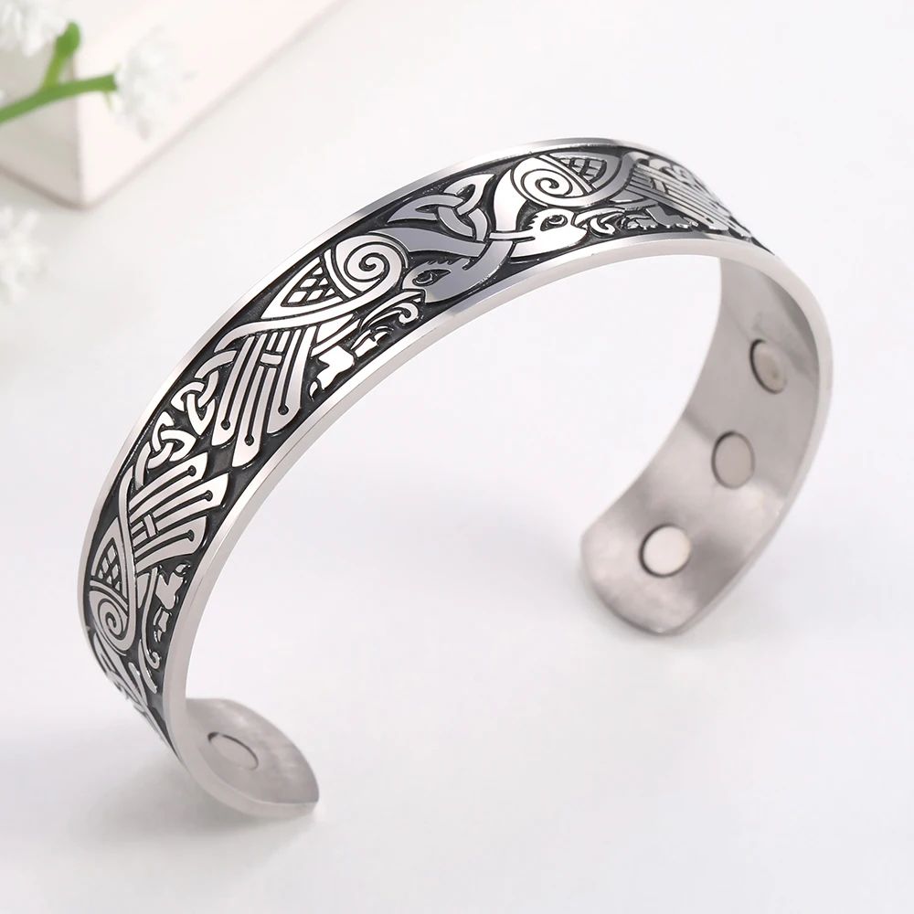 Kkjoy Armreifen für Frauen Männer Silber Farbe Edelstahl Liebe Vogel Knoten Triquetra Öffnung Armband Vintage Mode accessoires – Detail 6