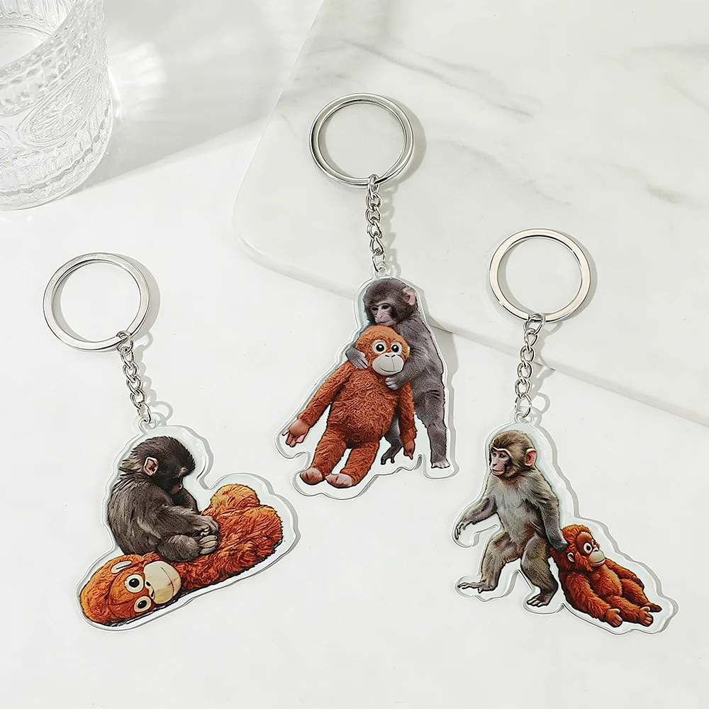 Punch Monkey Acrylic Keychain Monkey Lover Bag Charm Birthday Gift for Women Keychain for Backpack Cat Keys