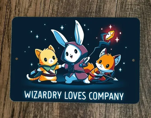 Placa de Metal Decorativa para Parede: Wizardy Loves Company RPG Video Gamer Animals