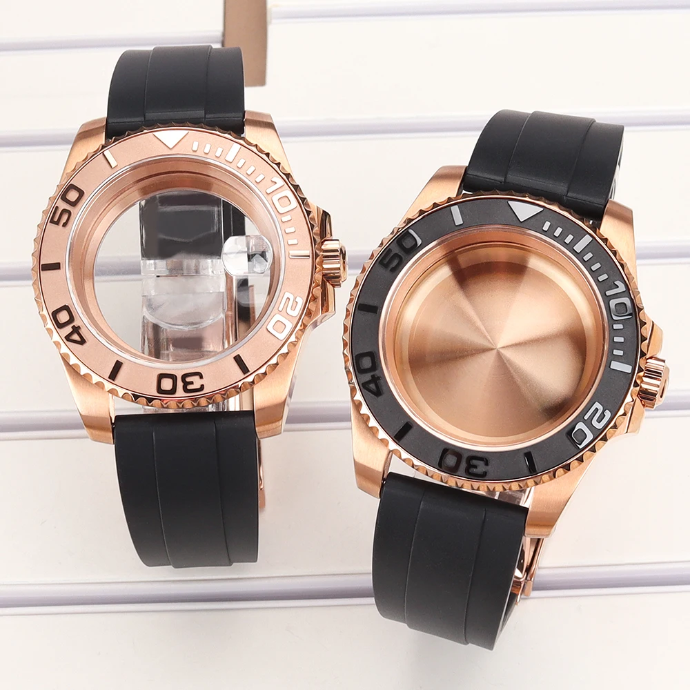40mm 20ATM Uhrengehäuse Roségold Schwarzes Kautschukarmband Saphirglas Für YACHT NH35 NH36 NH70/72 4R35 7S26 Miyota8215 ETA2824 Damengehäuse – Detail 2