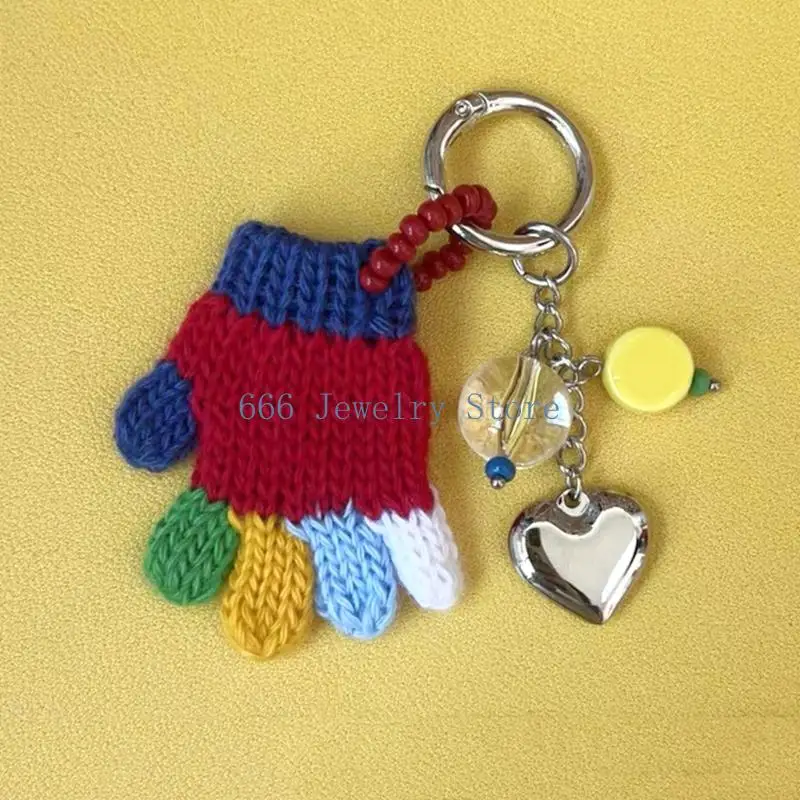 F2TD Christmas Handmade Knit Mini Glove Keychain Festive Ornament for Holiday Charm
