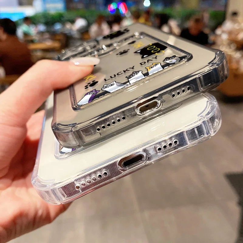 حافظة لهاتف آيفون 15 برو 14 13 12 11 16 17 برو ماكس X XR 7 8 Plus غطاء سيليكون شفاف مقاوم للصدمات