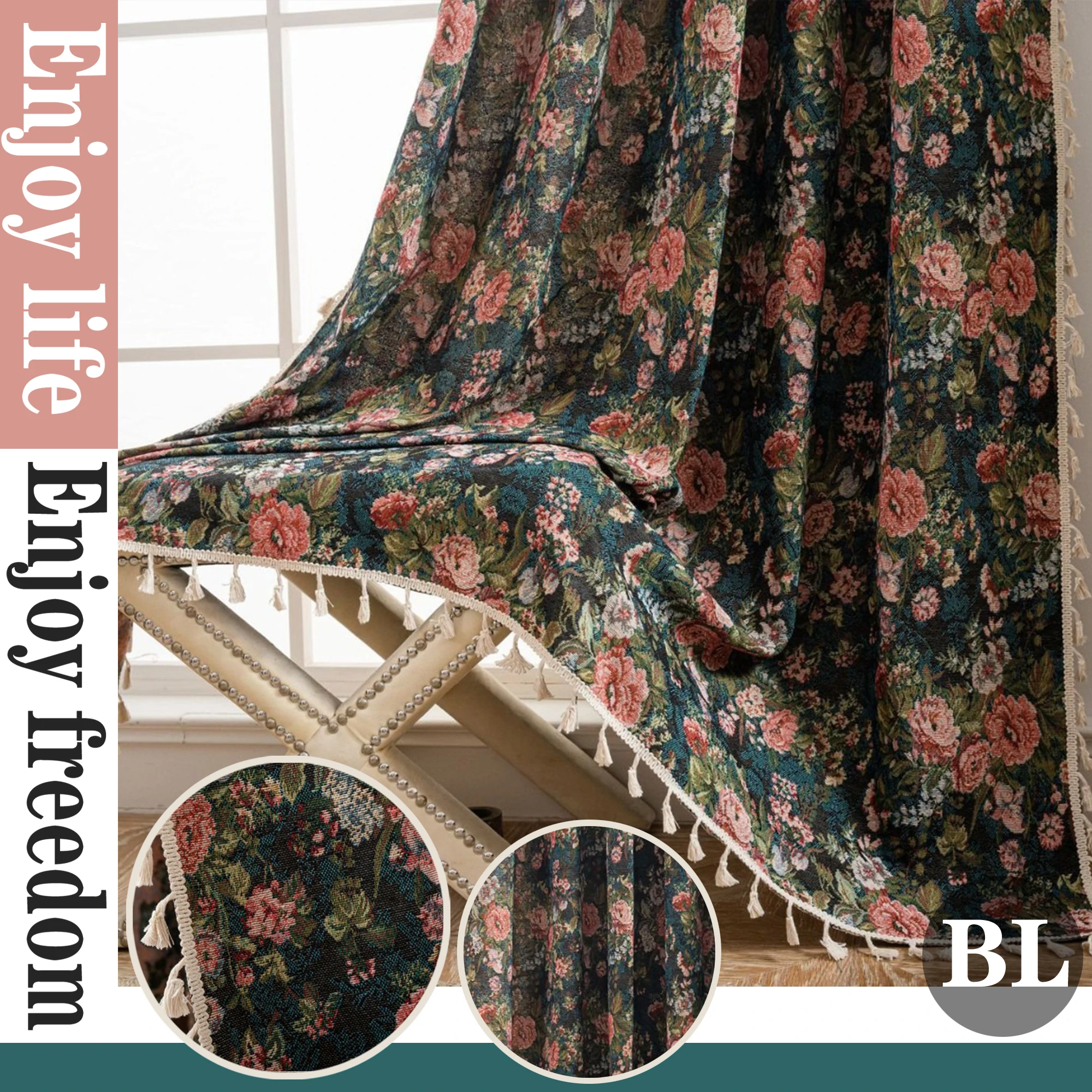 

French Retro Style Cotton Linen Curtain Thickened Finished Semi Blackout Monet Oil Painting Style Bedroom Living Room Curtains
