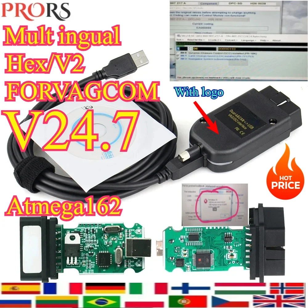 Unlimited VINs V24.7 For VAG/COM OBD2 V2 Scanner HEX Interface For Vw AUDI Skoda Seat Multilingual Diagnostic Tool Autocom Car