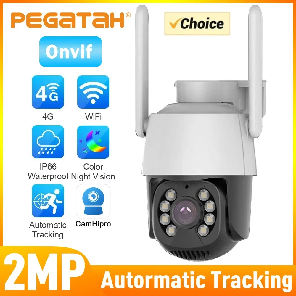 2MP 1080P 4G Outdoor HD PTZ IP Speed Dome Camera Auto Tracking Video Surveillance WiFi Camera CCTV Two Way Audio Support Onvif