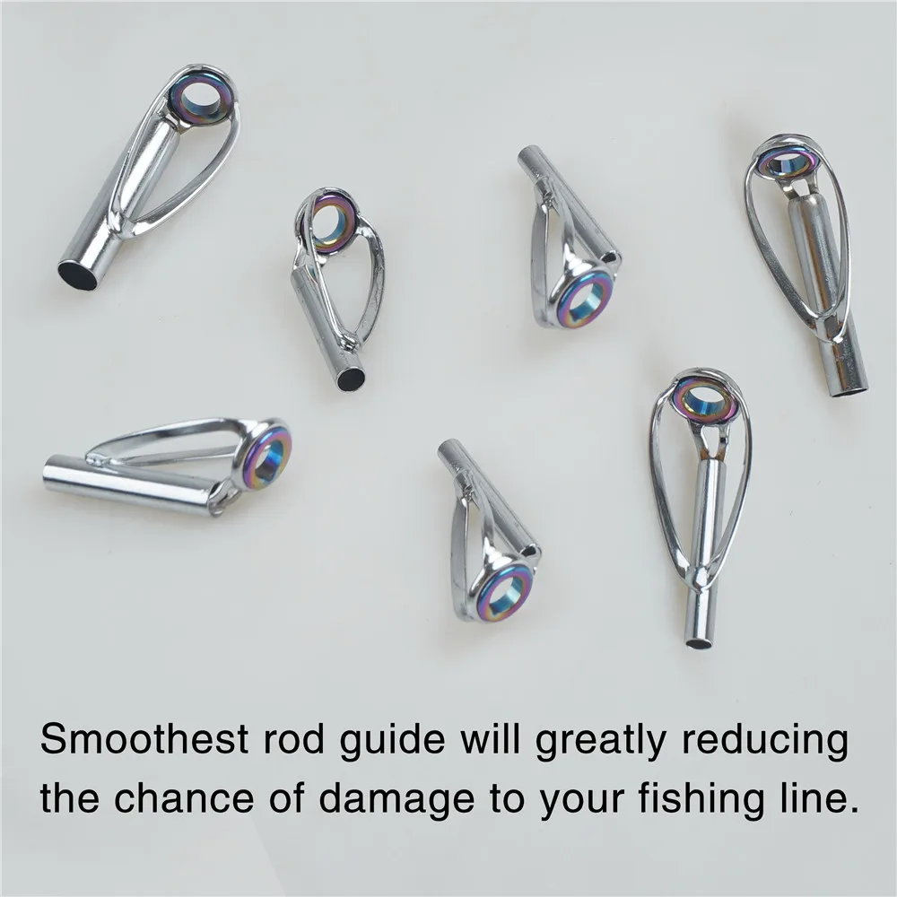 10Pcs Fishing rod guide tips repair kit 2.2mm-4.0mm Stainless steel Frame Rainbow laser Ceramic Ring Fishing Pole Rod eye tackle