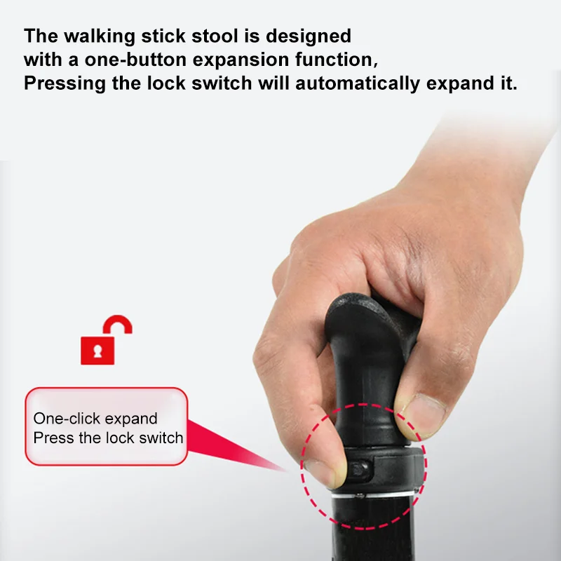 Folding Cane with Seat, Lightweight Aluminum Alloy Walking Stick, 82cm Medical Walking Stick, Portable Cane Seat for Elderly - view 6