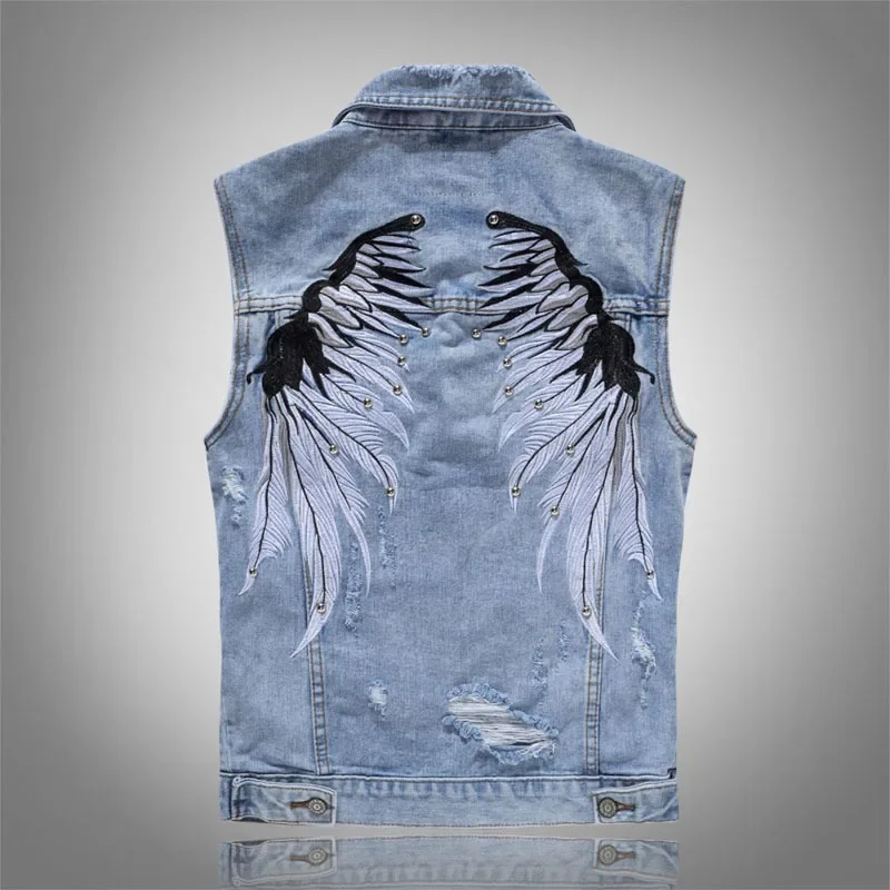 Men Motorcycle Denim Vests Jackets New Fashion Male Slim Fit Denim Coats Vests Punk Style Multiple Pockets Jeans Vest Size 6XL