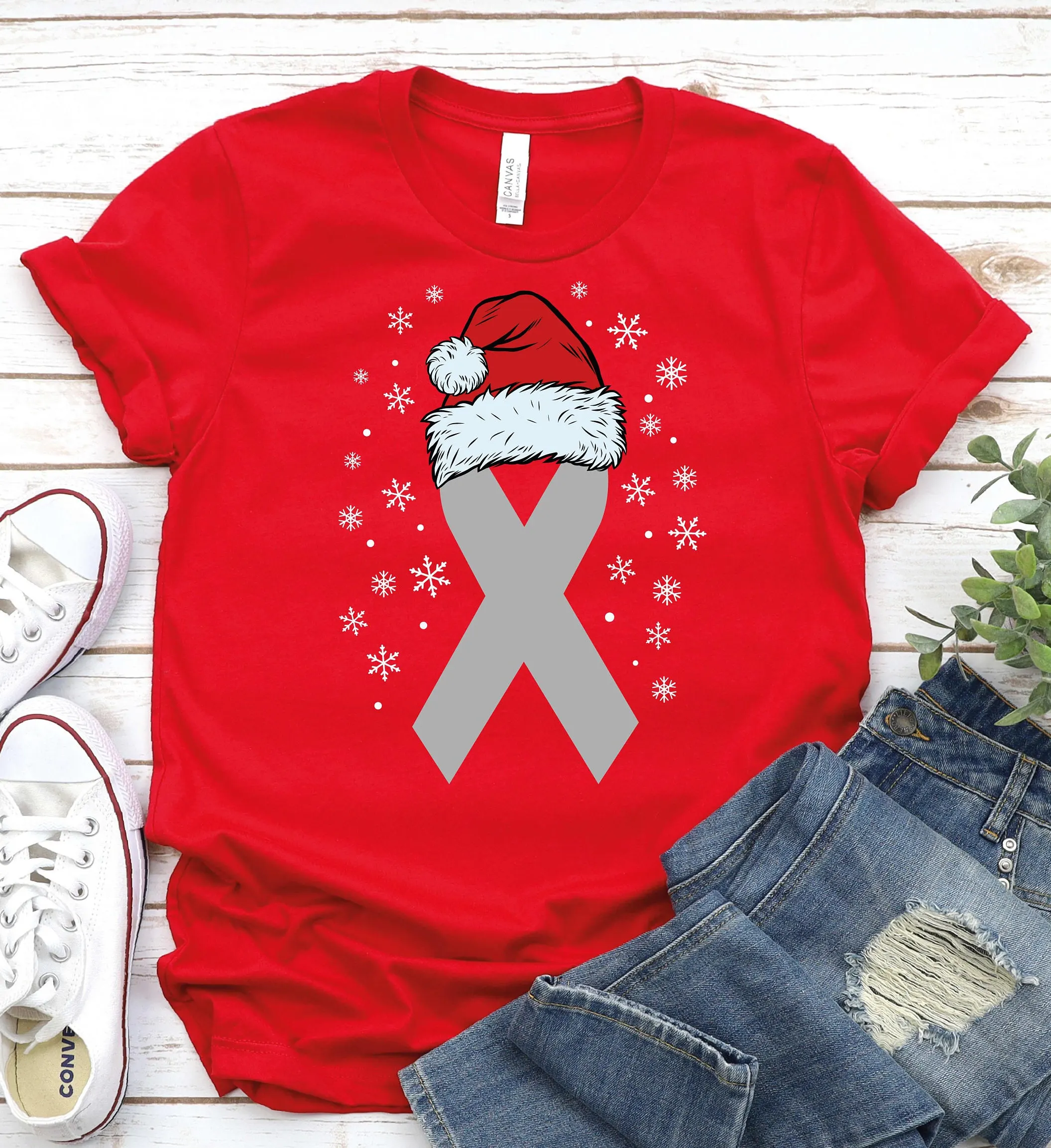 Brain Cancer T Shirt Christmas Family Survivor Hospital Party Tumor Awareness