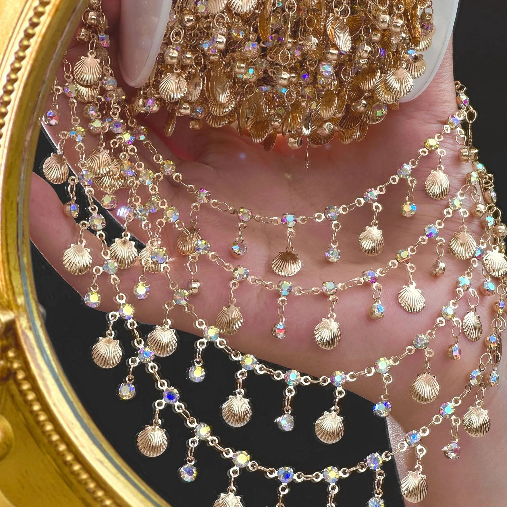 1 Meter glänzende Zirkon-Muschel-Seestern-Anhänger mit Messingkette für DIY-Halsketten, Armbänder, Sommer-Schmuck, Bastelmaterialien – Detail 5