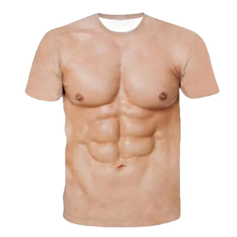 Herren Cartoon 3D Muskel-ABS Fake Nackt-Print Kurzarm Rundhals T-Shirt Lustiges Neuheit Streetwear Casual Party Cosplay T-Shirts – Detail 8