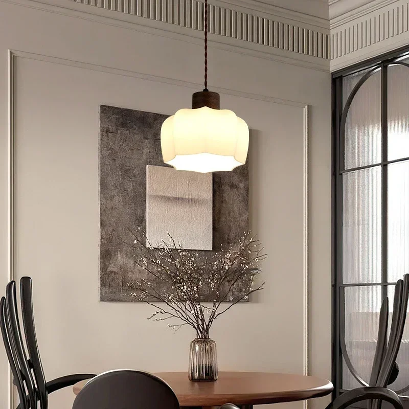 SANDYHA Vintage noir noyer suspension LED lustre simple tête plafonnier pour salle à manger chambre décor à la maison