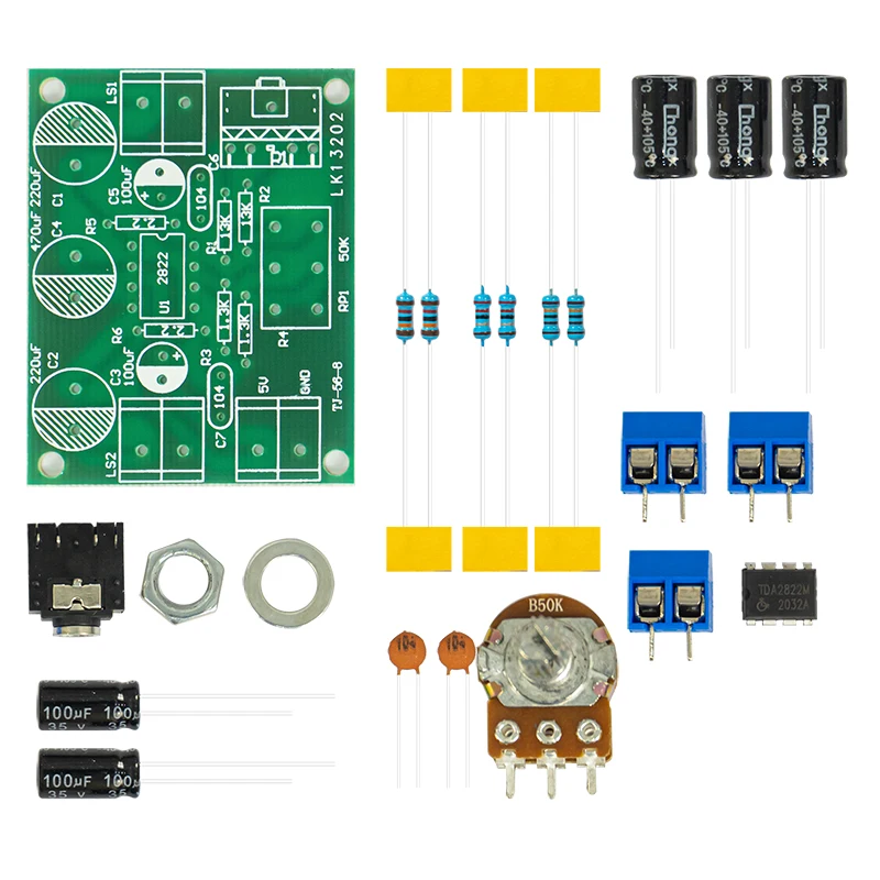 TDA2822 Dual Channel Amplifier Board Kit Practical Training Electronic Production Soldering Circuit Board Spare Parts