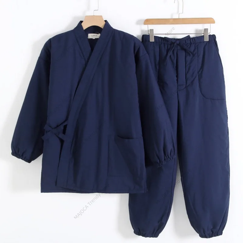 

Samue мужской зимний пижамный комплект с толстой подкладкой, японское кимоно, теплая хлопковая домашняя одежда, стеганая одежда для сна, домашний костюм